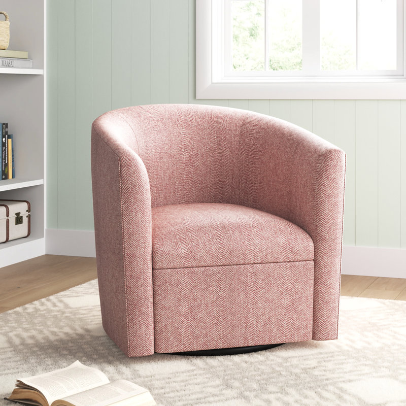 Zaria Upholstered Swivel Barrel Chair, Red Polyester