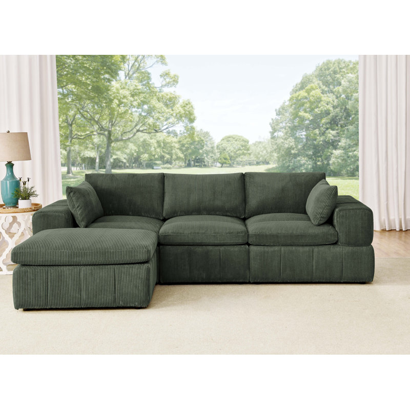 Canapé modulaire Plainesshi, Velours côtelé vert foncé