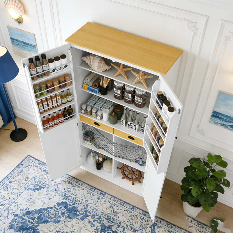 Grande armoire de rangement autoportante 40,2 x 20 x 71,3 pouces avec 2 tiroirs, 2 tablettes réglables et 8 tablettes de porte