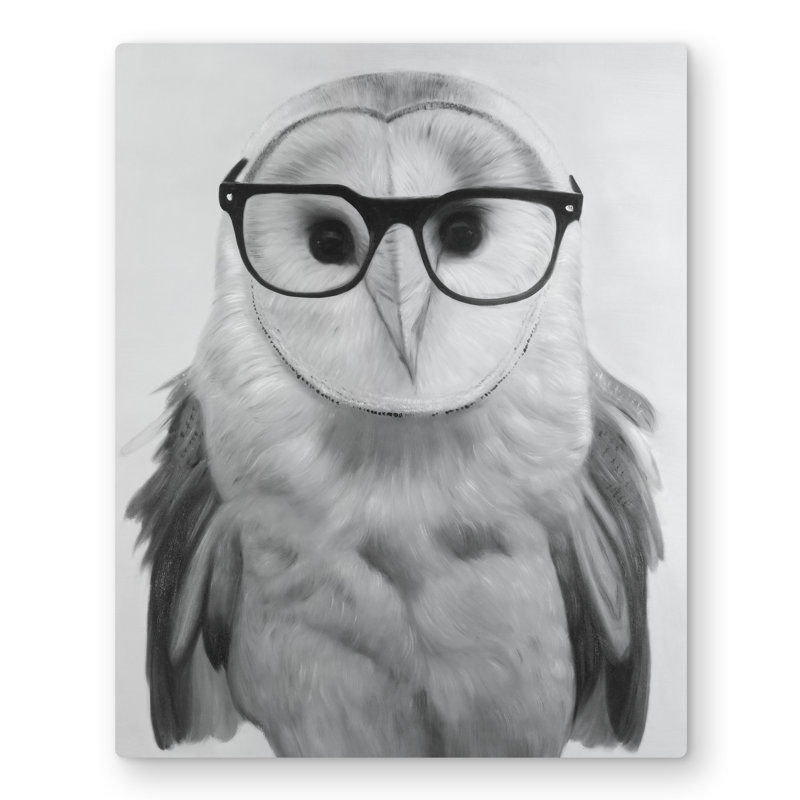 Realistic Barn Owl with Glasses - Black Metal Print Decor
