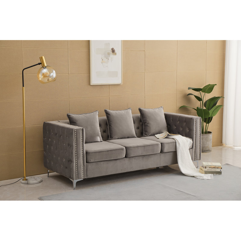 Habbe 84.6'' Velvet Sofa, Gray Velvet