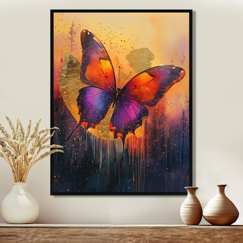 Dormon lavande, échos du papillon I - art mural papillon, H 32 po x l 24 po, Noir, Reproduction encadrée sans passe-partout