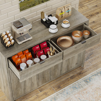 Fluted Storage Cabinet with Drawers and Shelves – Farmhouse Sideboard for Living Room, Entryway
