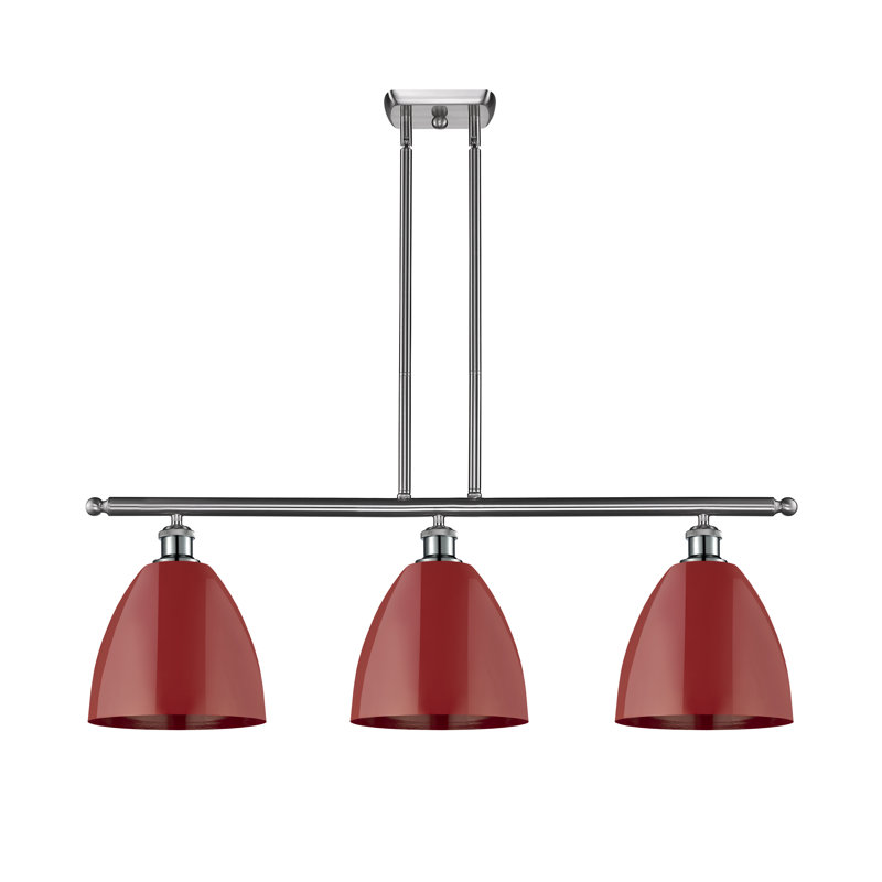 Luminaire suspendu 3 lumières pour îlot de cuisine, Rouge, Nickel satiné brossé
