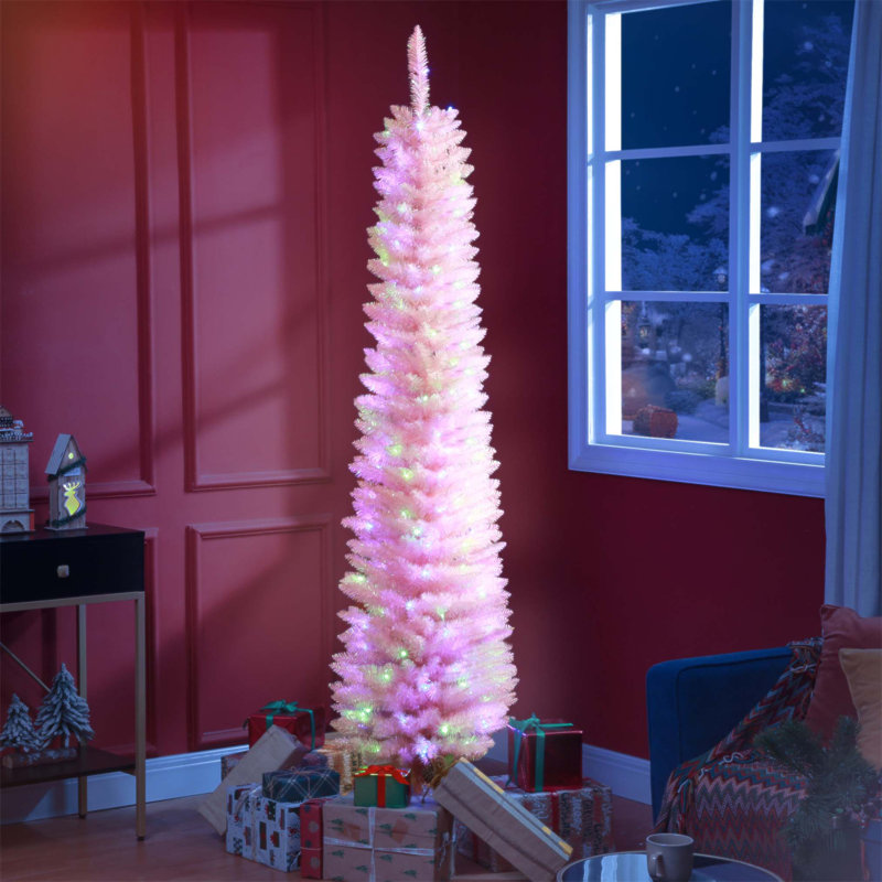 Arbre de Noël artificiel haute 6 pi avec 360 branches colorées et 200 lumières DEL, facile à assembler et à ranger