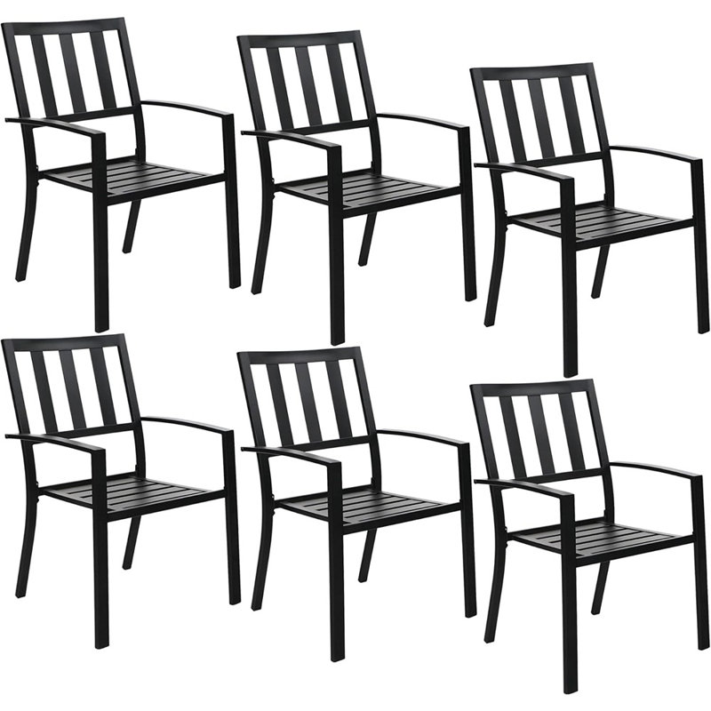 Ensemble de 6 chaises de salle à manger en métal pour l'extérieur - empilables, capacité de 300 lb (rayée)