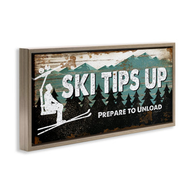 Winter Rustic Mountain Skiing Framed Floater Canvas Wall Art by Jennifer Pugh