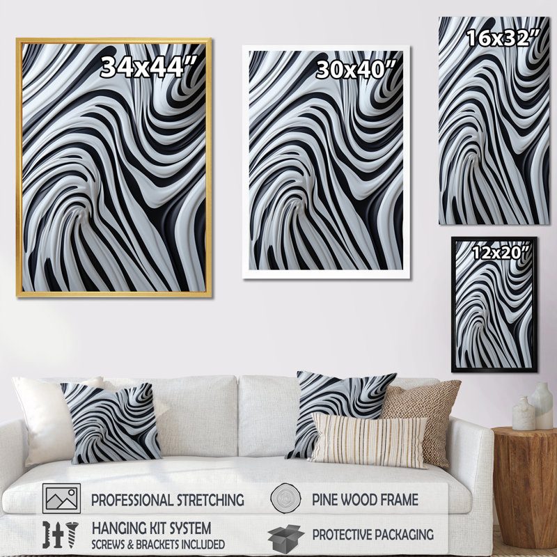Motif zébré noir et blanc dynamique IV, Or, H 32 po x l 16 po x P 1 po