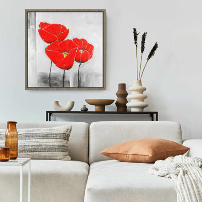Three Poppies Botanical Canvas - Décoration florale pour chambre à coucher