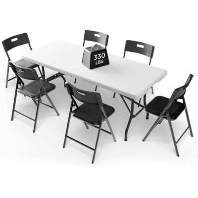 Ensemble 7 pièces de table rectangulaire et chaises pliantes de 6 pieds, ensemble de meubles pliables portatifs de 330 lb et de chaises de 330 lb pour l'intérieur et l'extérieur