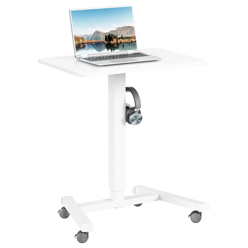 Petite table mobile à roulettes, bureau d'ordinateur à hauteur réglable, Blanc