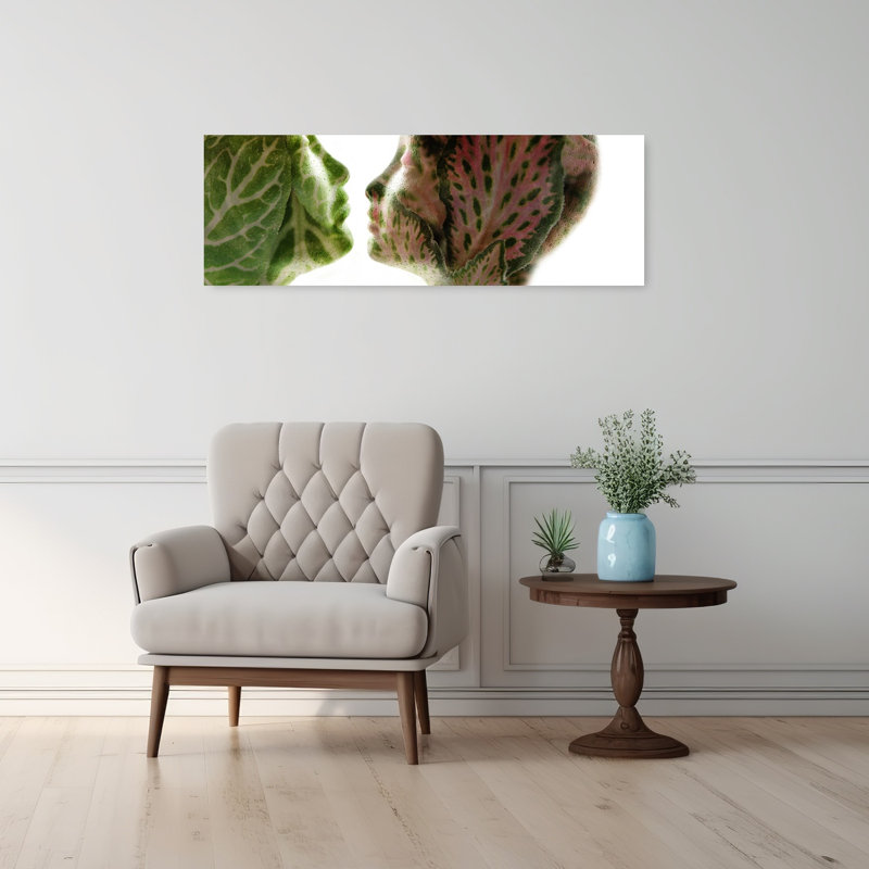Botanical faces connexion abstraite délicate nature moderne plante murale, H 12 po x l 36 po