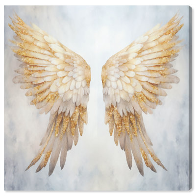 «Elegant Angel Wings», art mural élégant en or blanc par Art Remedy