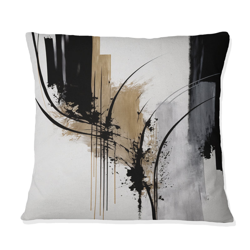 Black, White And Gold Expression II - Modern Printed Throw Pillow, 16"H x 16"W