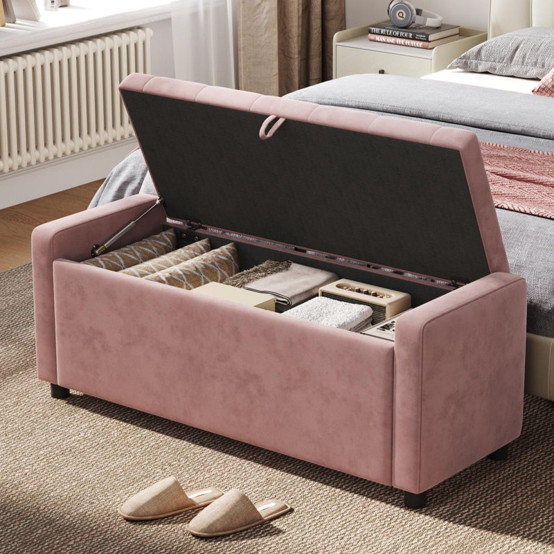 Banc de rangement rembourré Benedetto, Velours Capri rose