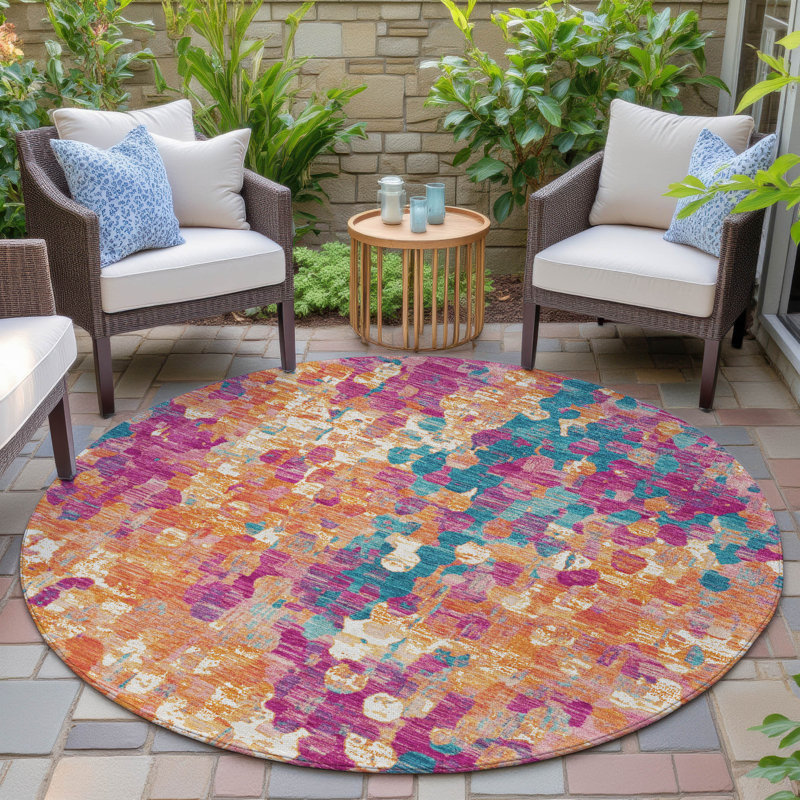 Machine Washable Indoor/Outdoor Xhevrie Blush Rug, Round 8'