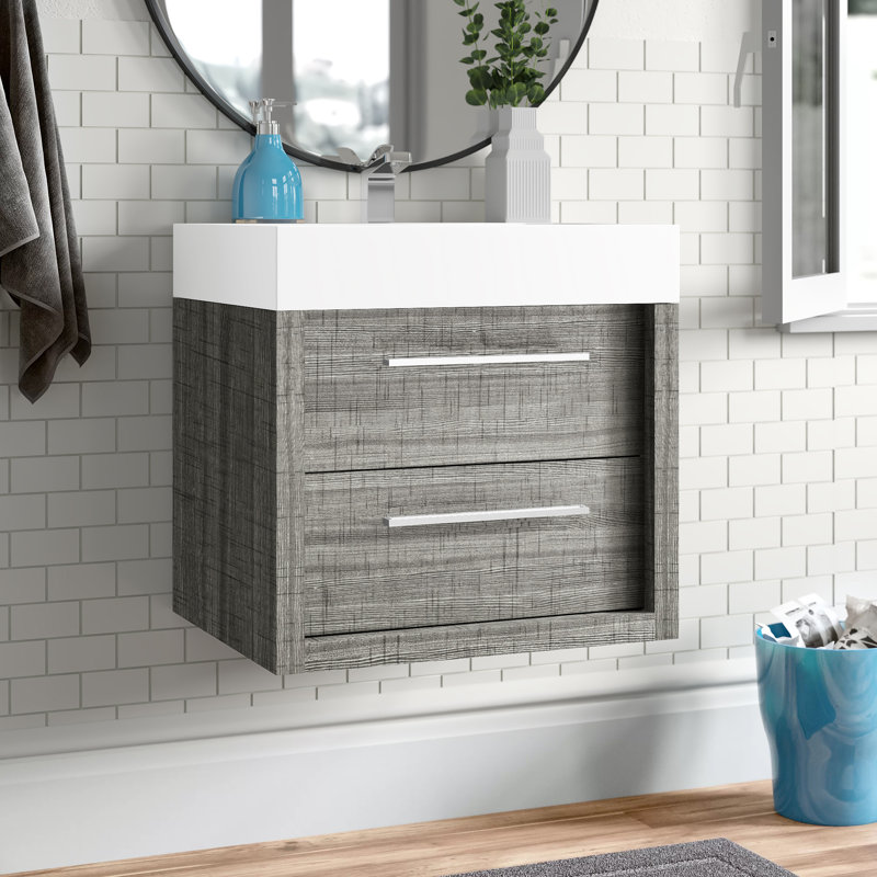Walker 600mm Single Bathroom Vanity with Integrated Resin Basin, Grey Ash