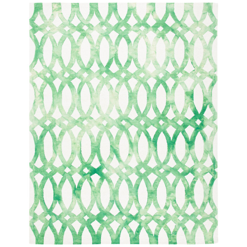 Amekia Hand Tufted Wool/Cotton Geometric Rug in Green/Ivory, Rectangle 8' x 10'