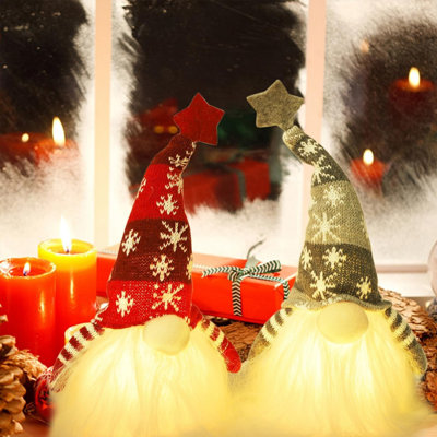 Gnome de Noël illuminé 11 po, cadeau de Noël Elf lumineux, décorations de Noël d'hiver à piles, ensemble de 2