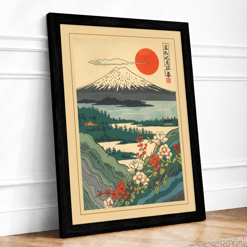 Mount Fuji at Sunrise Japandi - Framed Print, Black, A4 - 29.7 x 21.0 cm