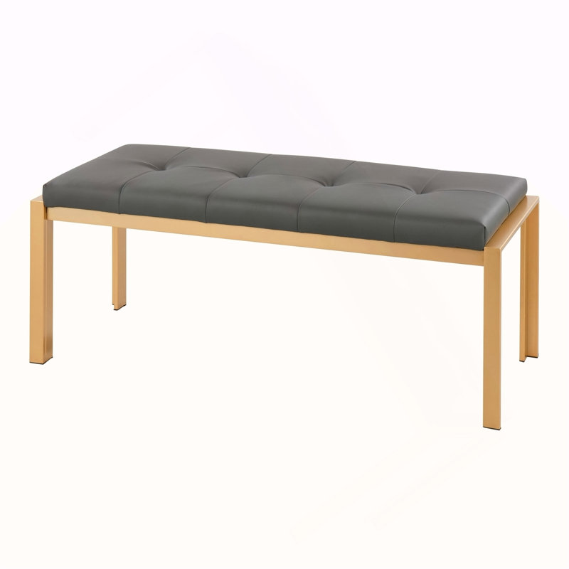 Banc contemporain en métal doré et similicuir gris, Gray