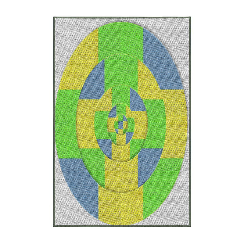 Tapis géométrique jaune / bleu / vert, Rectangle 5 pi x 8 pi
