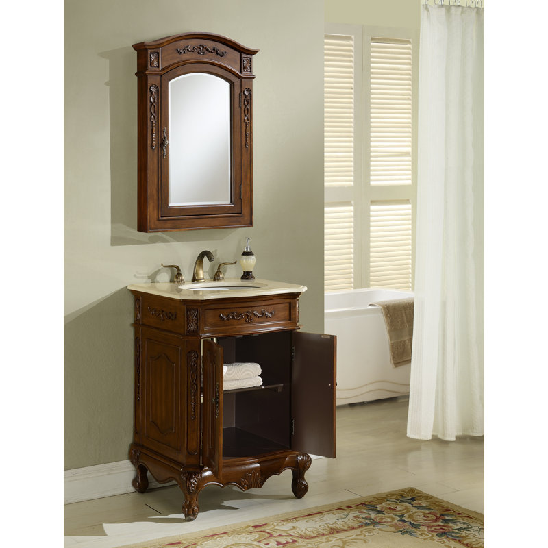 24'' Single Bathroom Vanity with Marble Top, Teak, Cream