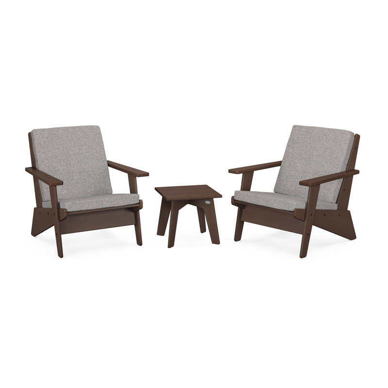 Riviera Modern Lounge 3-Piece Set, Mahogany, Gray Mist