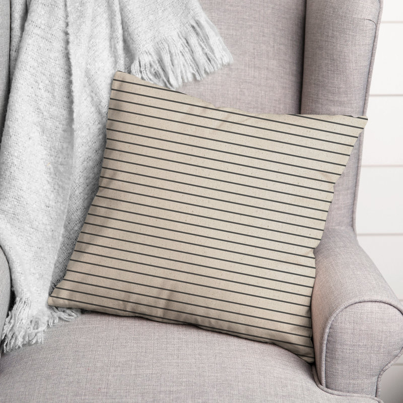  Housse et insert de coussin carré en fines rayures sur lin, H 20 po x l 20 po x P 1,5 po