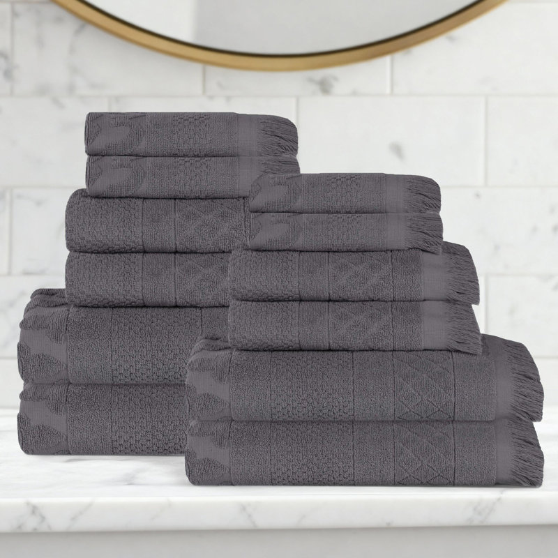 Ensemble de serviettes en coton 12 pièces Blue Nile Mills, Gris, Ensemble de 12 serviettes