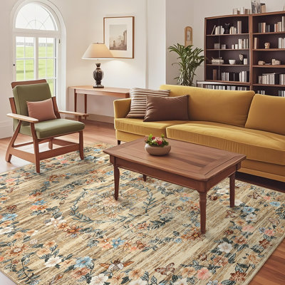 Modern Floral Machine Washable Rugs with Non-Slip Backing Stain Resistant Easy Cleaning Low Pile Floor Cover Non Shedding Folding Throw Carpet For Home Decor