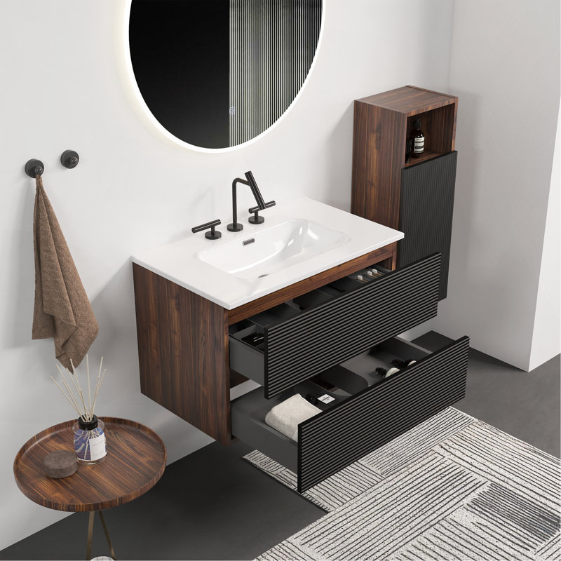 Meuble-lavabo mural 30 po Gloria, 30", Noir / brun
