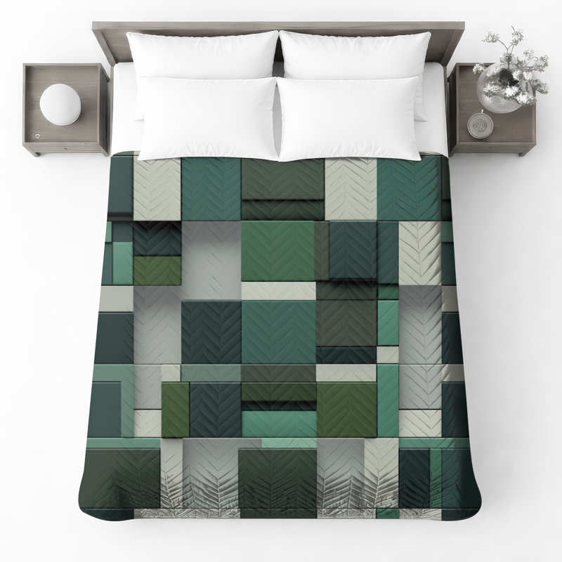 Couvre-lit matelassé à motif géométrique vert toutes tailles, Queen