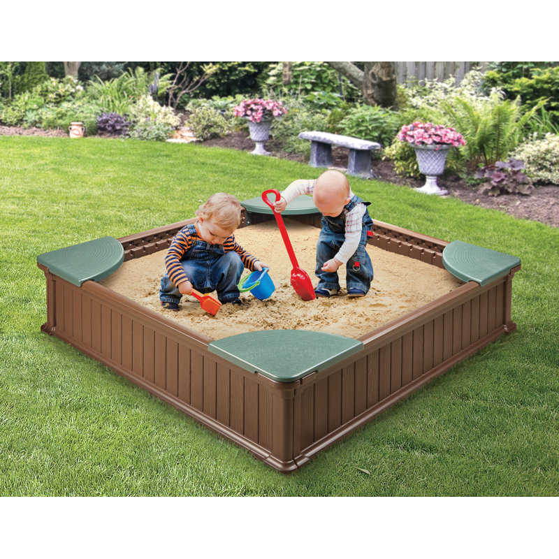 Woodland Brown and Green HDPE Square Sandbox with Cover