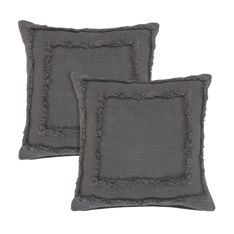Contemporary Solid Overtufted Cotton Throw Pillow Set of 2, 20"H x 20"W, Square