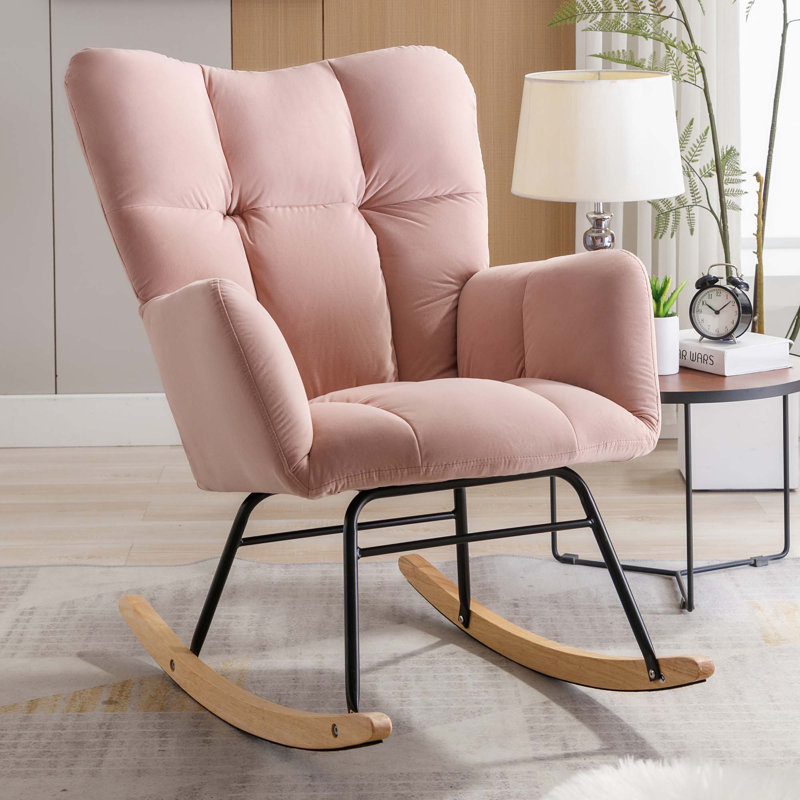 Chaise berçante moderne Marsa, Velours rose