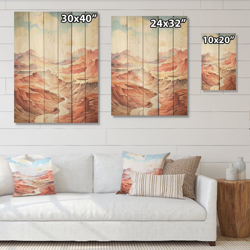 Desert Dreams Canyon Drift - Minimalisme, art mural sur bois de pin naturel, H 32 po x l 24 po
