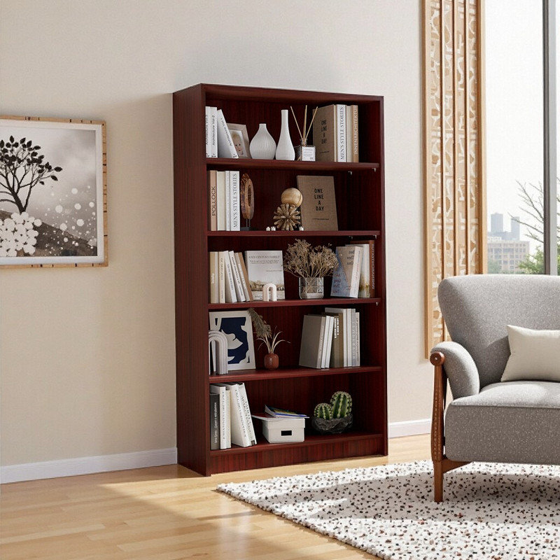 Bibliothèque de bureau robuste à 5 niveaux, Noyer