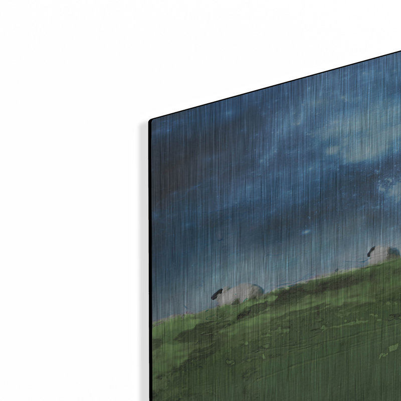 «Distant Hillside Sheep» par Night »par Bluebird Barn, art mural en métal, H 16 po x l 24 po