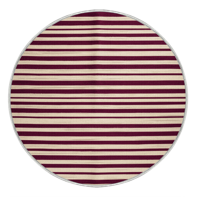 Tapis beige à rayures horizontales lavable à la machine, Rond 4 pi
