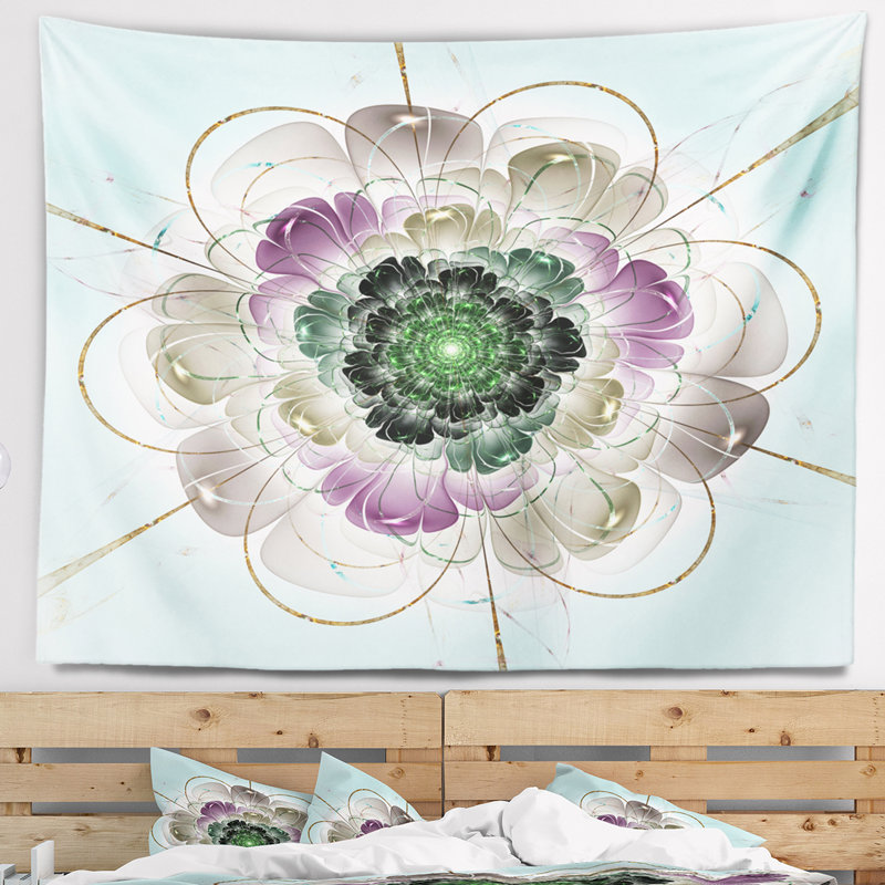 Tapisserie de fleur abstraite à motif floral bleu foncé, H 32 po x l 39 po
