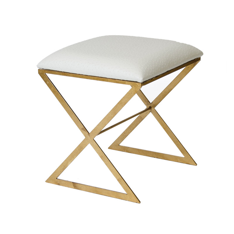 Upholstered Vanity Stool, Gold, White