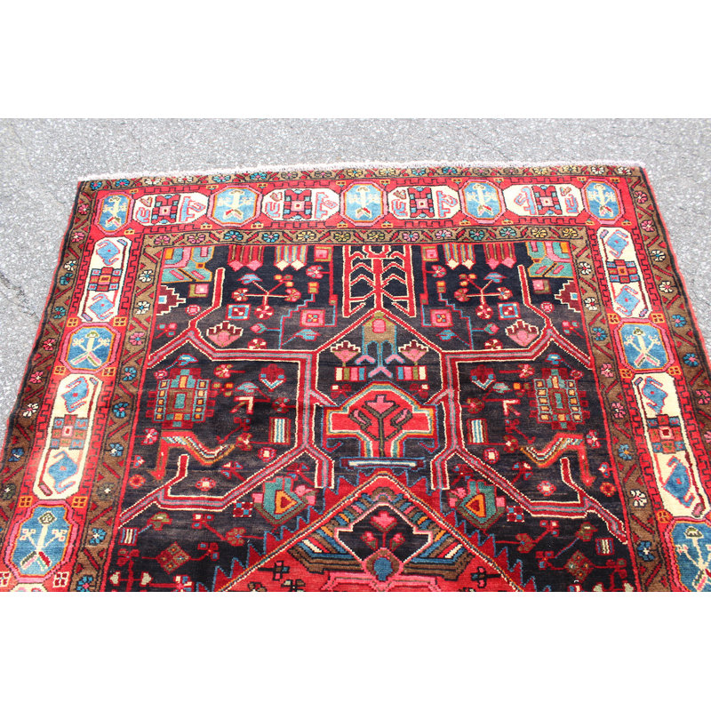 Tapis rouge tribal rétro fait à la main 5X9