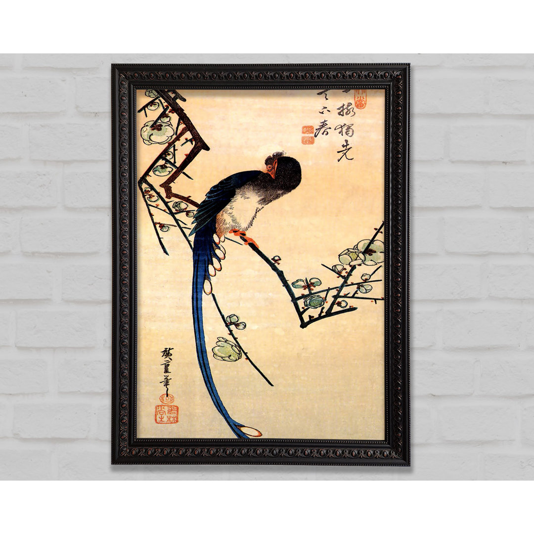 Hiroshige Blauer Vogel auf einem Pflaumenbaum - Einzelner Bilderrahmen Kunstdrucke