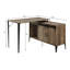 Bureau d'écriture en forme de L en chêne gris et finition noire avec rangement pour porte de grange coulissante, parfait pour les bureaux à domicile et les espaces créatifs.-469558787
