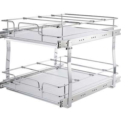 Rangement à 2 niveaux pour armoire coulissante, l 20 po x P 21 po x H 15 po, tablettes coulissantes en acier pour pots et fournitures de nettoyage, tiroirs robustes, épices de rangement, silencieux
