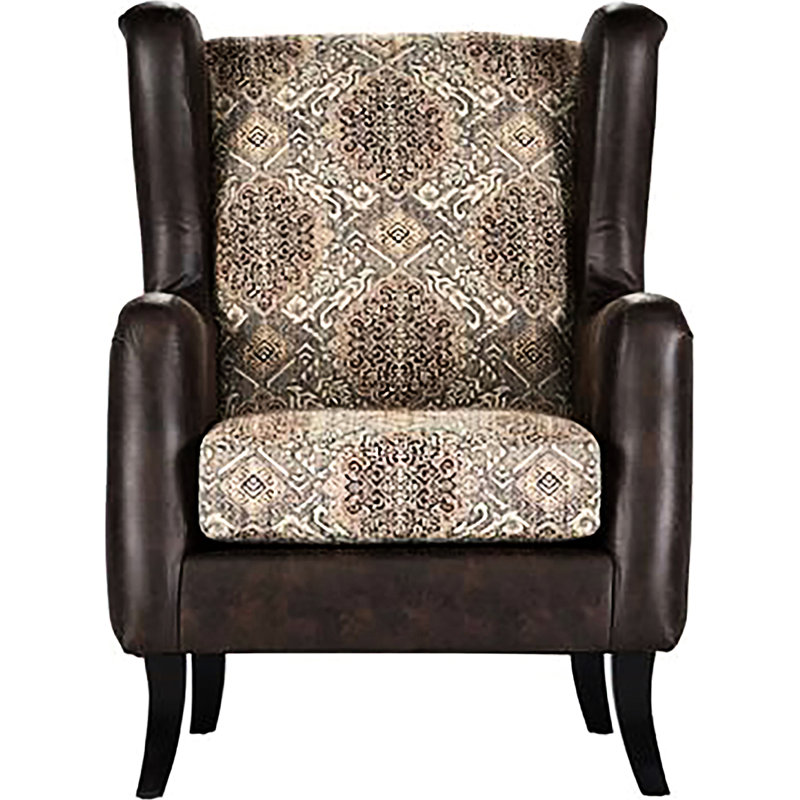 Fauteuil à oreilles traditionnel brun pour utilisation principale, conception à deux tons en similicuir et dossier attaché, mousse à densité 2.0, fauteuil à accoudoirs profonds de 36 pouces de couleur brune, avec siège lisse réversible