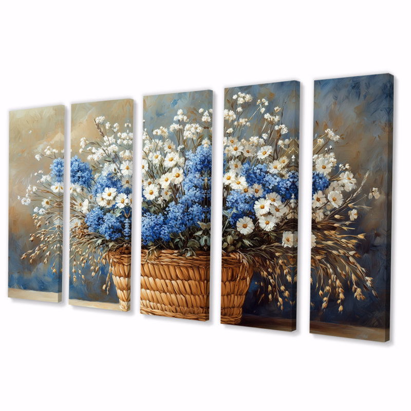 Ensemble de fleurs bleues et blanches, H 28 po x l 60 po