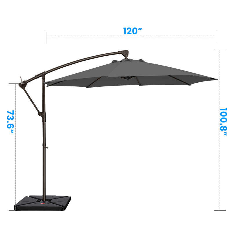 Parasol de patio en porte-à-faux 120 "avec base rotative, Gris