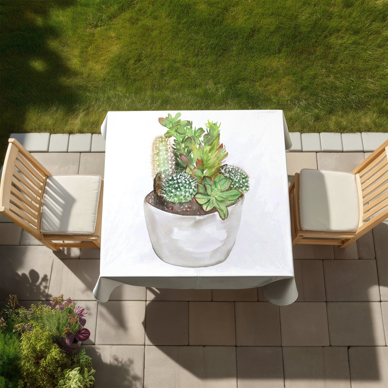 Cactus Assortment Tablecloth - White Exotic Floral Decor